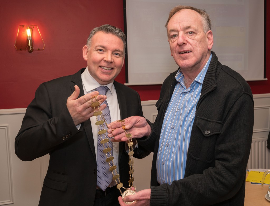Chamber President Colm McGrath receiving the chains of office from outgoing President Gerry Faughnan. Photo courtesy of Keith Nolan Photography